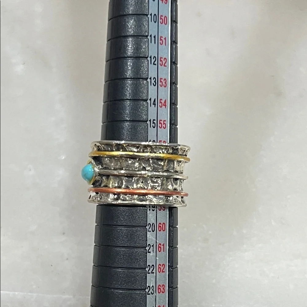 Silver and Gold Ring with Blue Turquoise Stone
